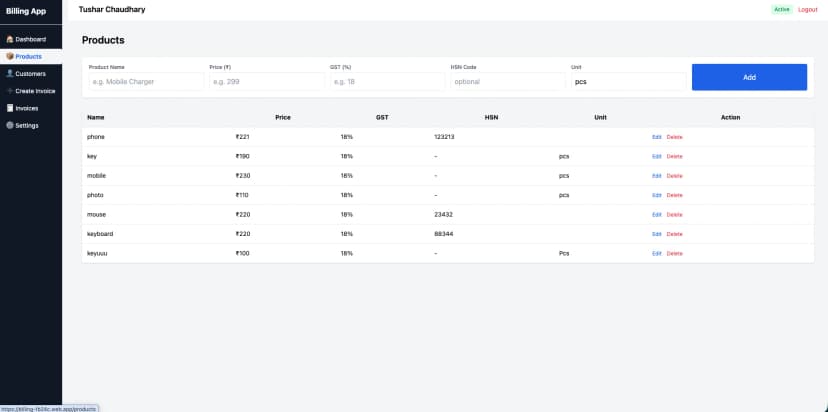 Billing software desktop view