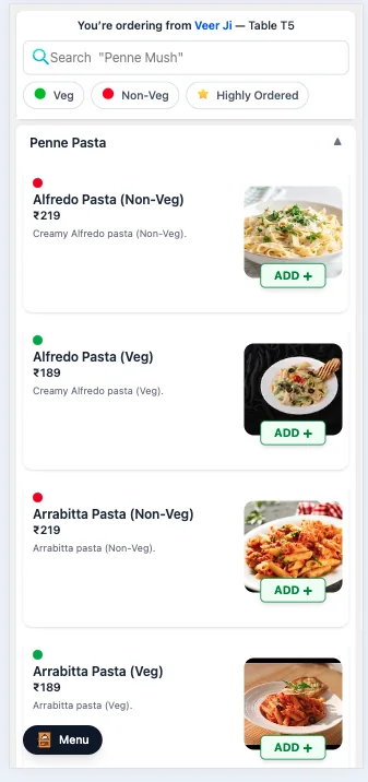QR Ordering Mobile Screen