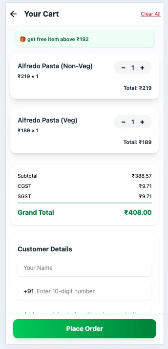 Restaurant QR Ordering