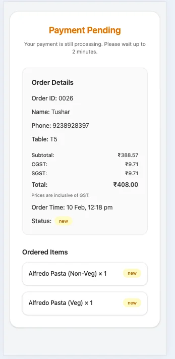 QR Ordering Mobile Screen