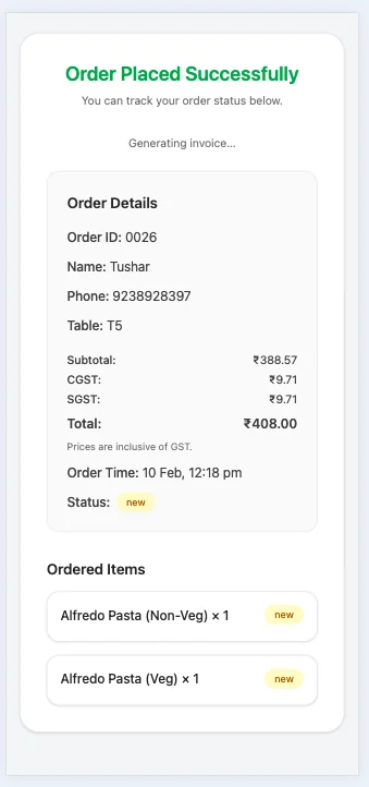 QR Ordering Mobile Screen