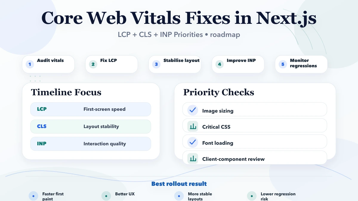 Core Web Vitals Fixes in Next.js roadmap infographic