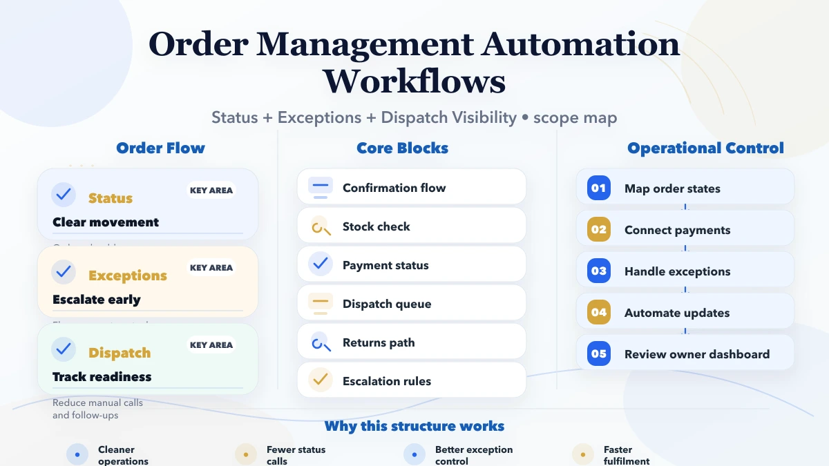 Order Management Automation Workflows roadmap infographic