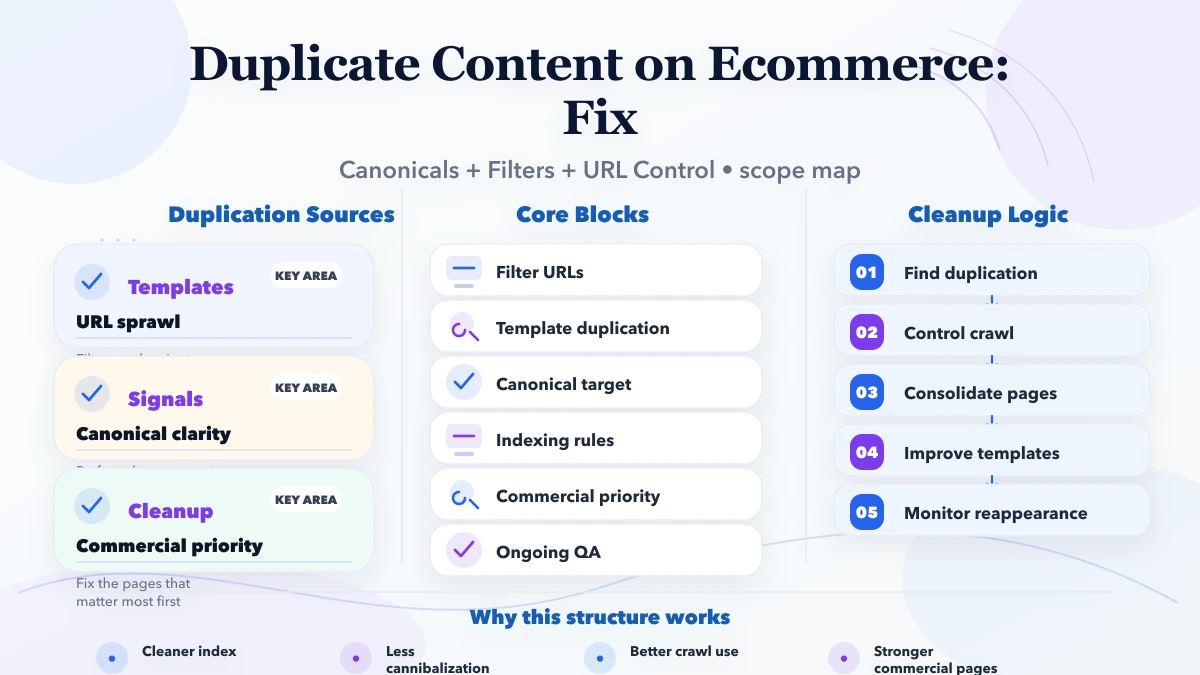 Duplicate Content on Ecommerce: Fix framework infographic