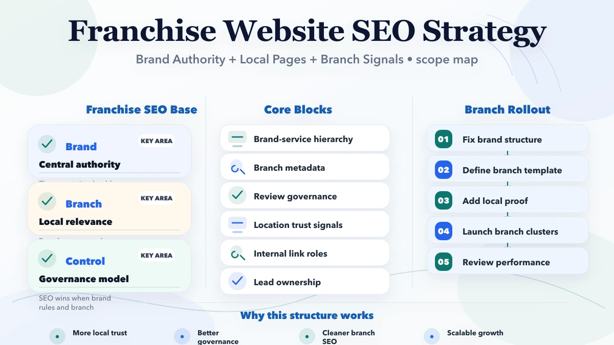 Franchise Website SEO Strategy scope infographic