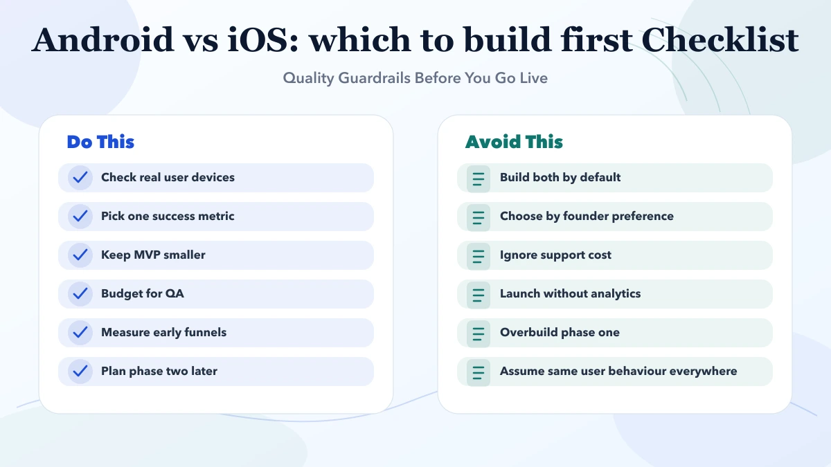 Android vs iOS: which to build first checklist infographic