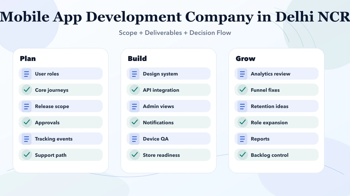 Mobile App Development Company in Delhi NCR (2026) structure infographic
