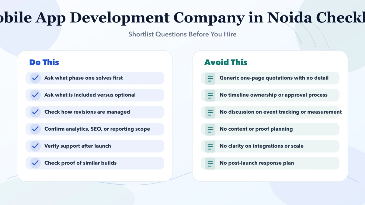 Mobile App Development Company in Noida (2026) checklist infographic