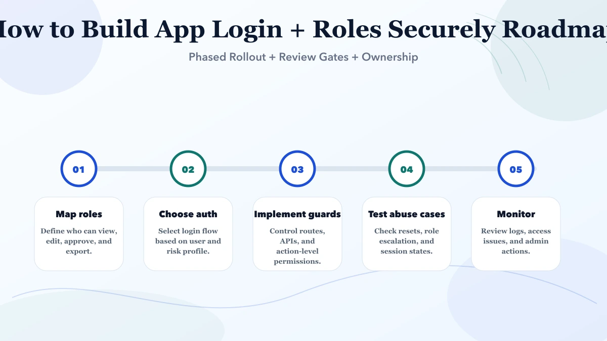 How to Build App Login + Roles Securely roadmap infographic