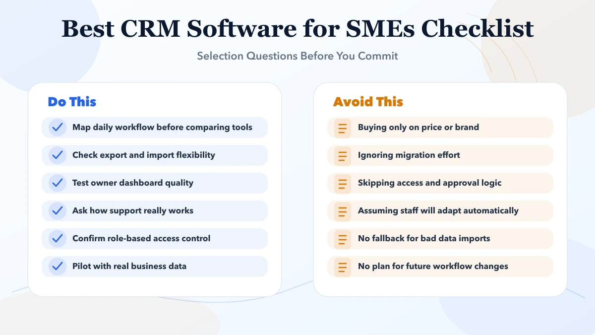 Best CRM Software for SMEs (India 2026) checklist infographic