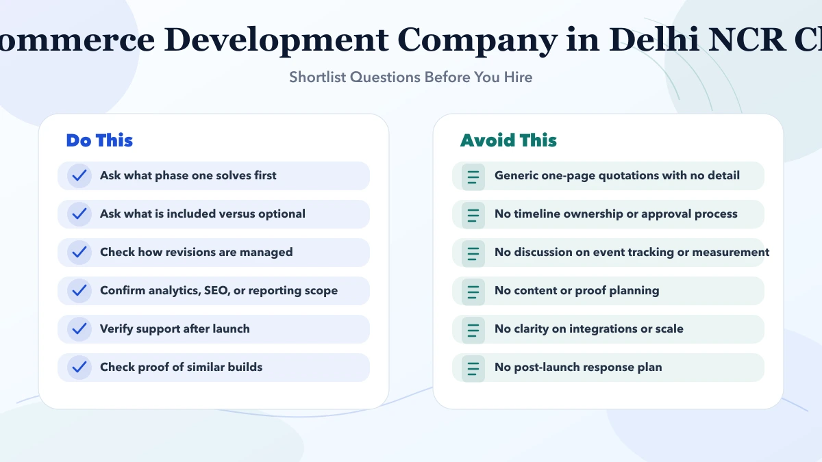 Best Ecommerce Development Company in Delhi NCR (2026) checklist infographic