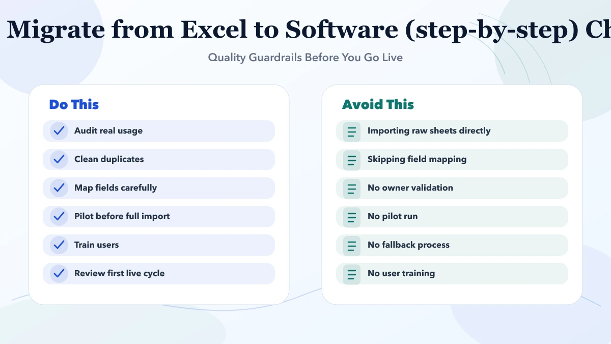 How to Migrate from Excel to Software (step-by-step) checklist infographic