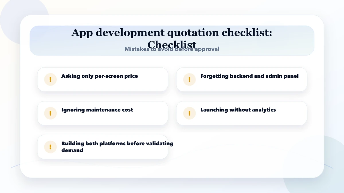 App development quotation checklist checklist