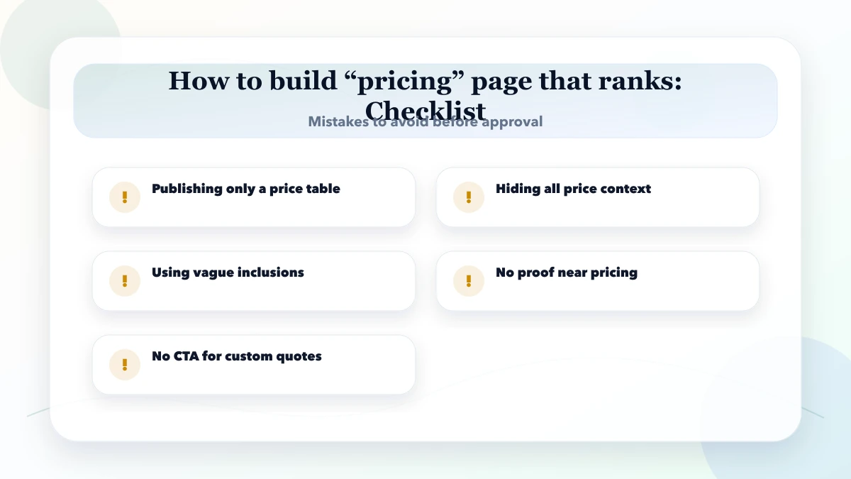 How to build “pricing” page that ranks checklist