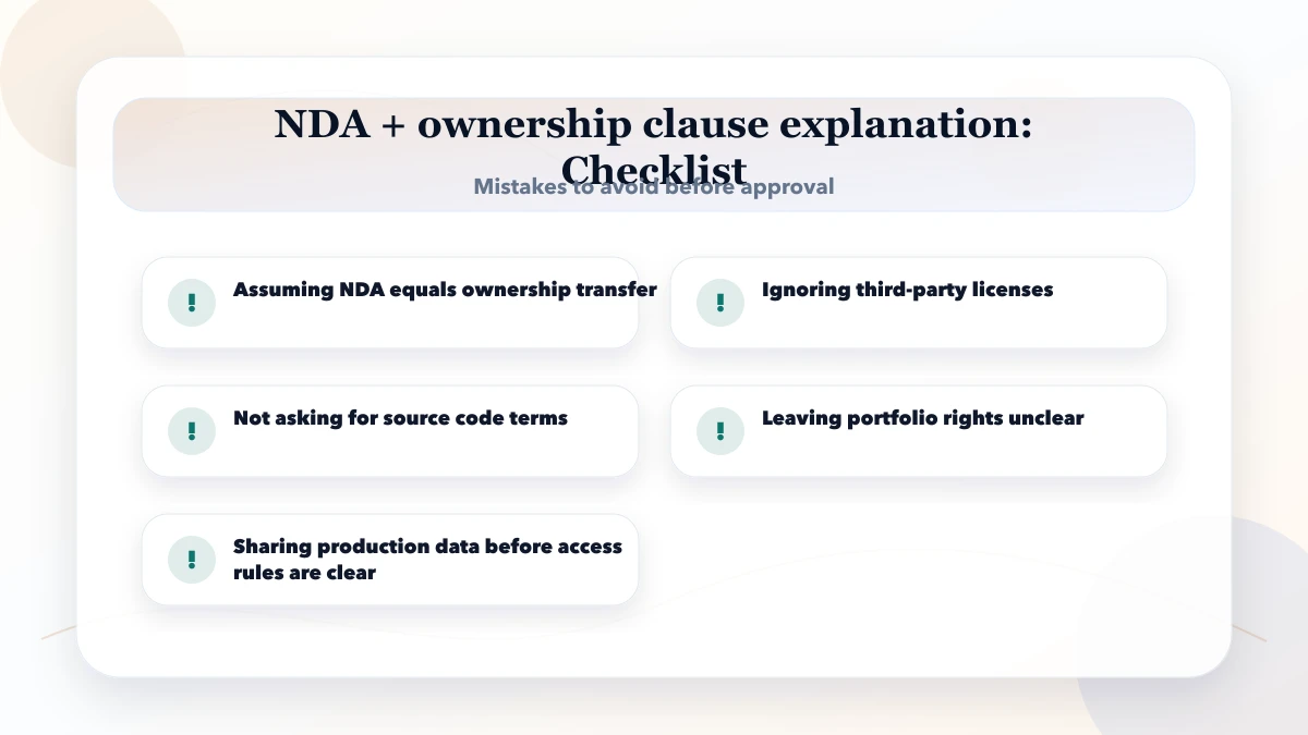 NDA + ownership clause explanation checklist