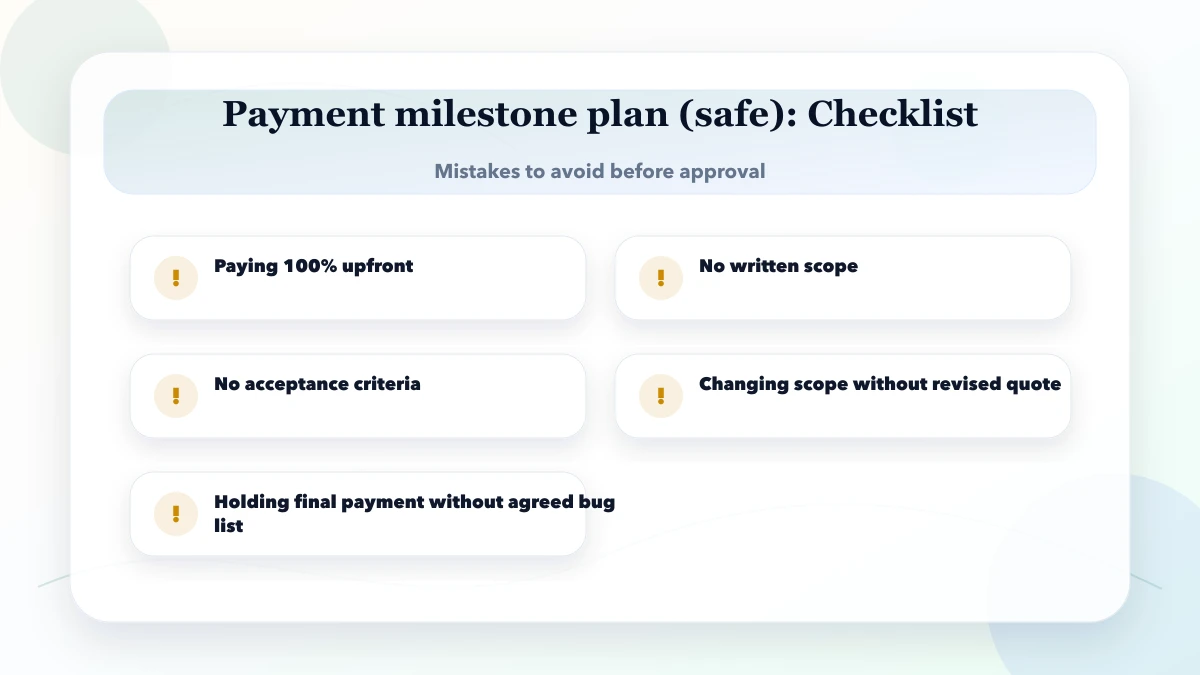 Payment milestone plan (safe) checklist
