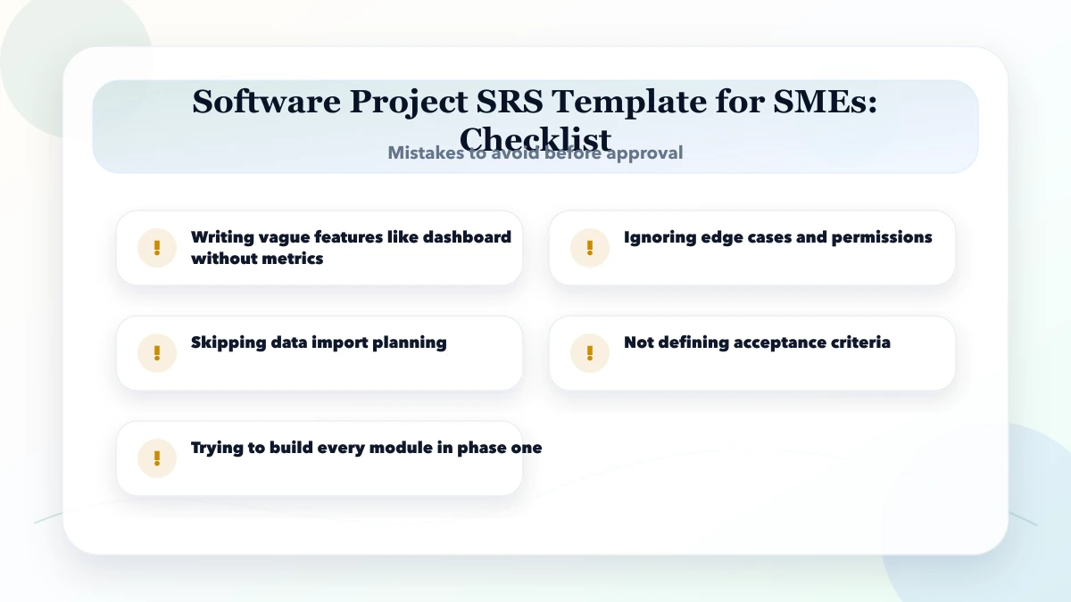 Software Project SRS Template for SMEs checklist
