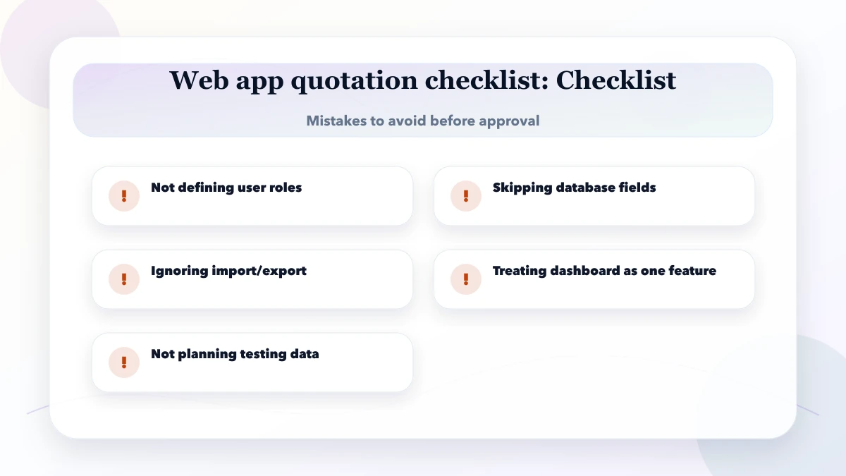 Web app quotation checklist checklist