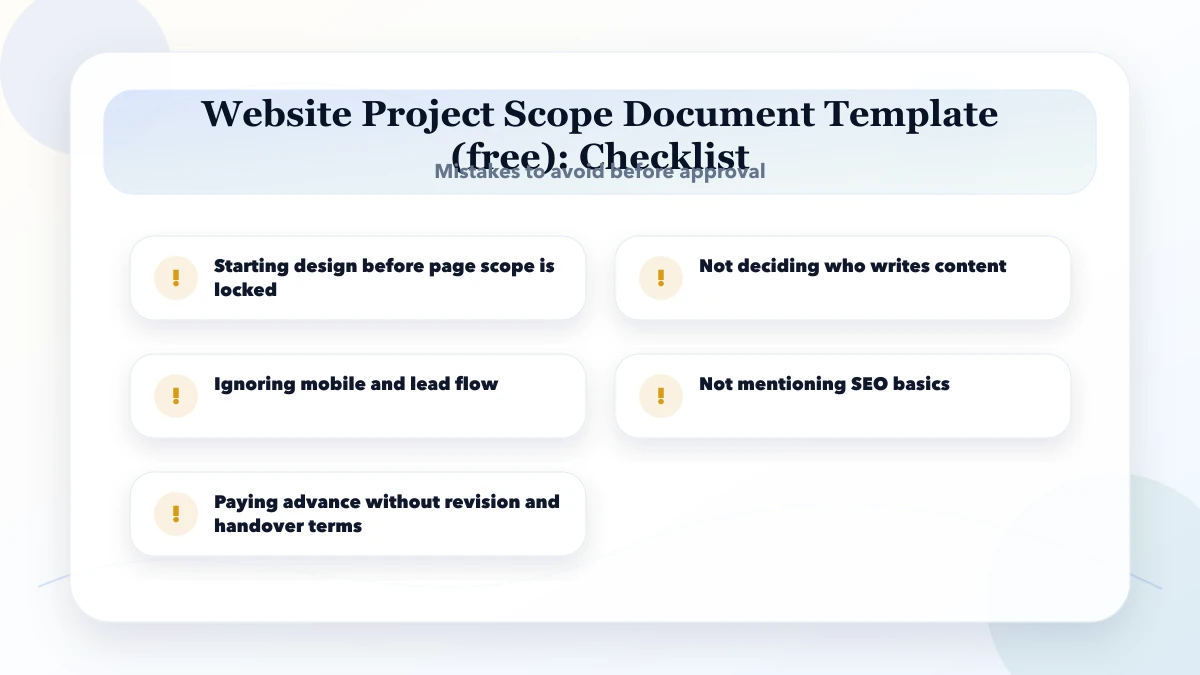 Website Project Scope Document Template (free) checklist