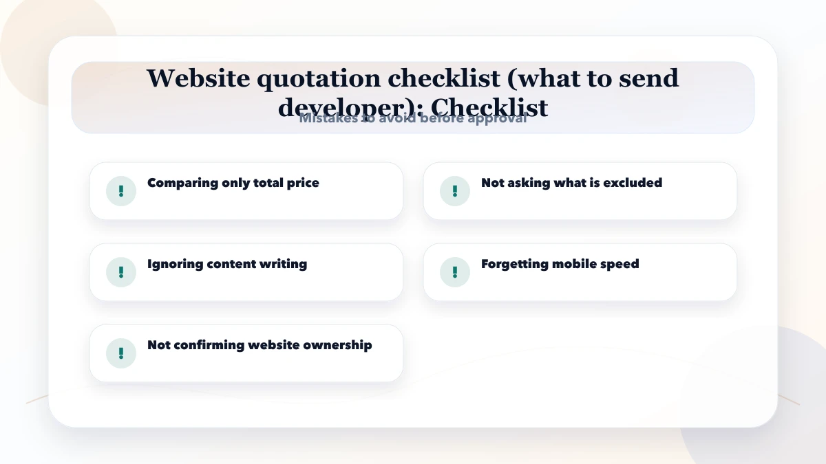Website quotation checklist (what to send developer) checklist