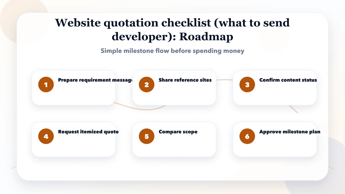 Website quotation checklist (what to send developer) roadmap