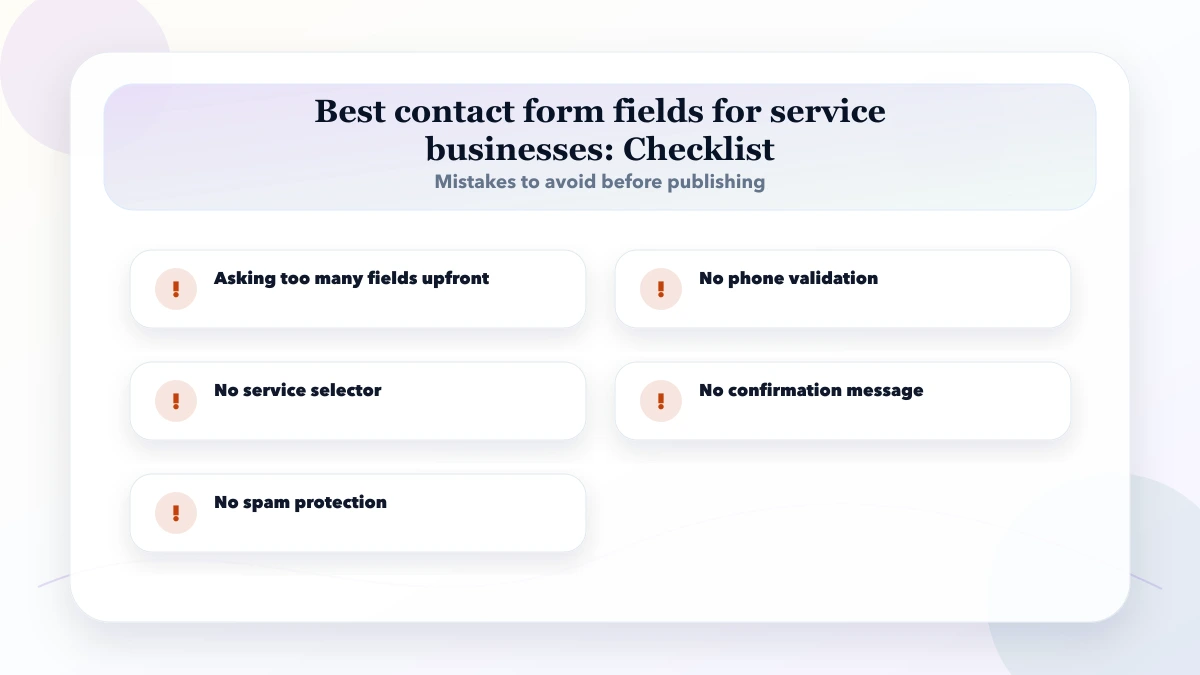 Best contact form fields for service businesses checklist