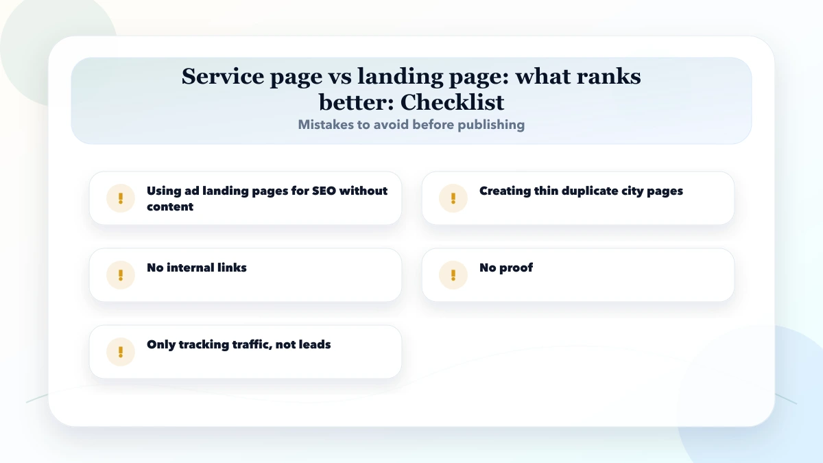 Service page vs landing page: what ranks better checklist