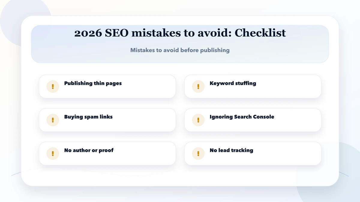2026 SEO mistakes to avoid checklist