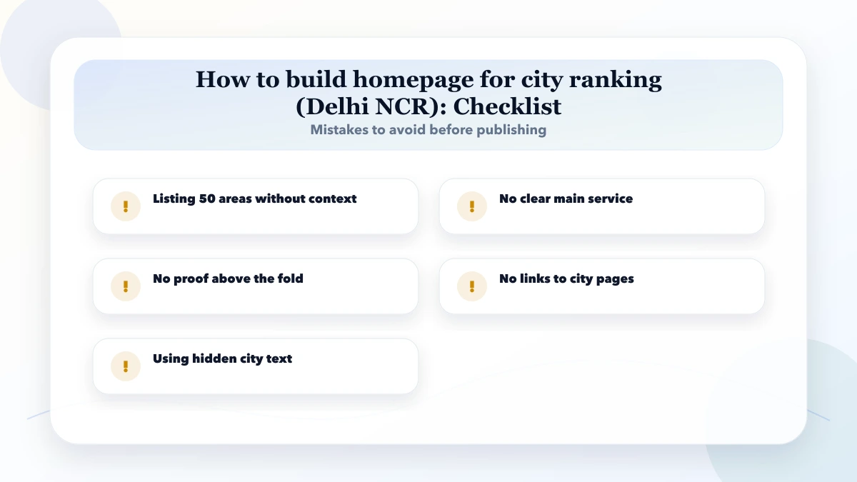 How to build homepage for city ranking (Delhi NCR) checklist