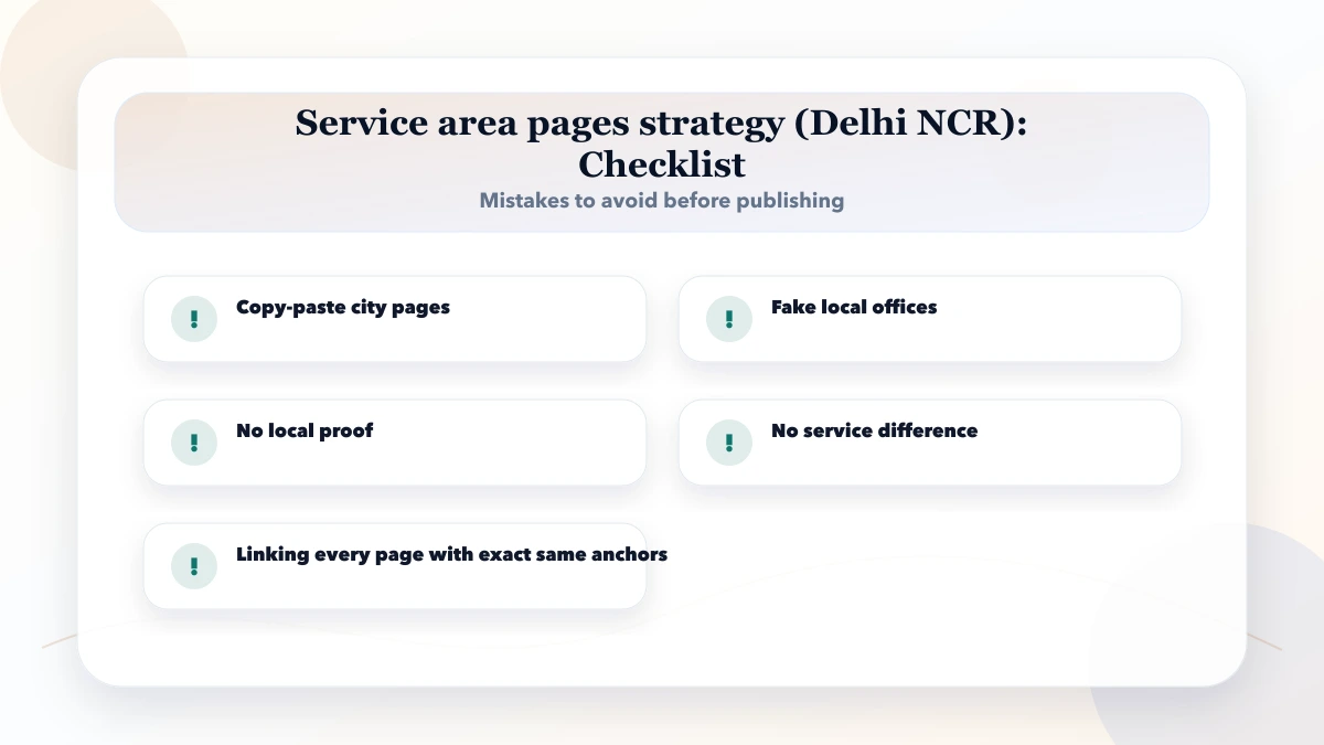 Service area pages strategy (Delhi NCR) checklist