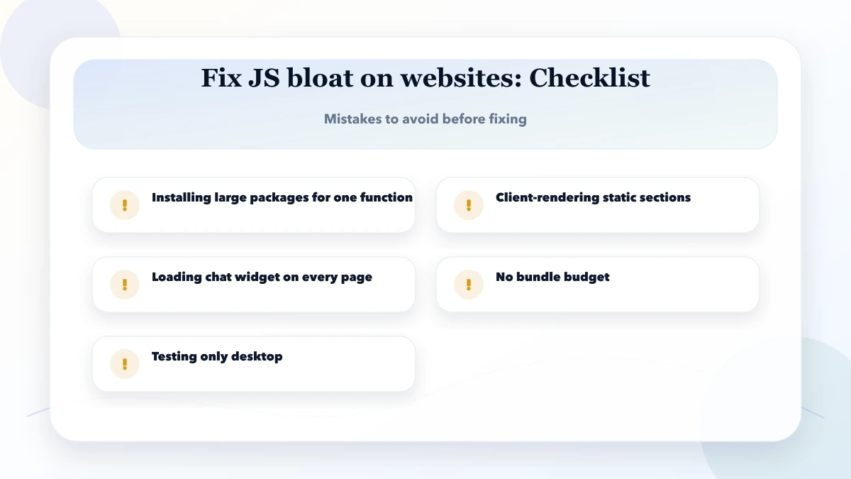 Fix JS bloat on websites checklist