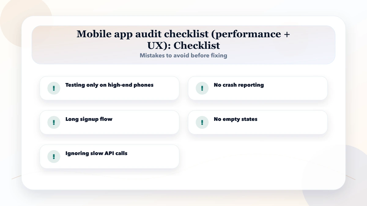 Mobile app audit checklist (performance + UX) checklist