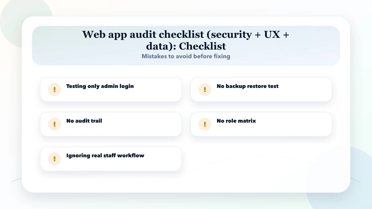 Web app audit checklist (security + UX + data) checklist
