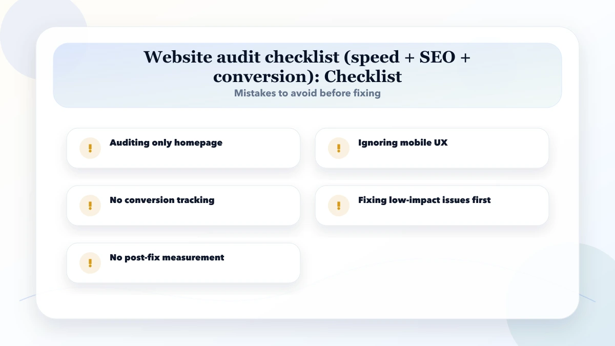 Website audit checklist (speed + SEO + conversion) checklist