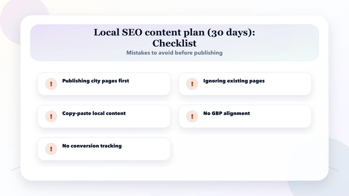 Local SEO content plan (30 days) checklist