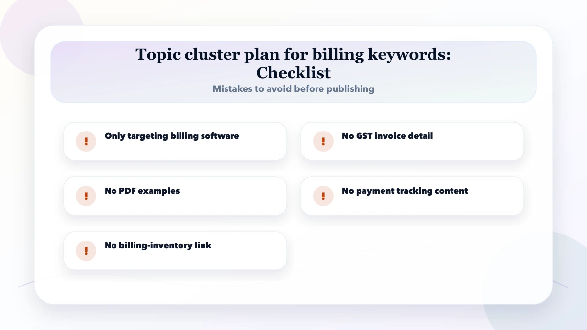 Topic cluster plan for billing keywords checklist