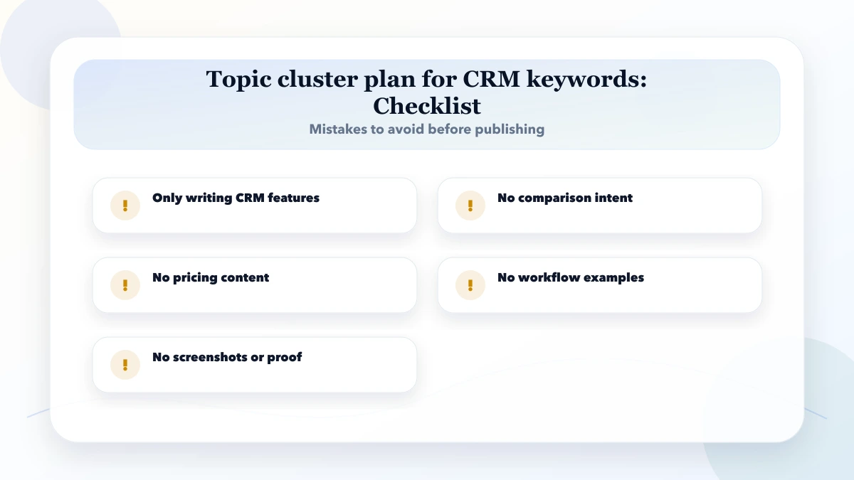 Topic cluster plan for CRM keywords checklist