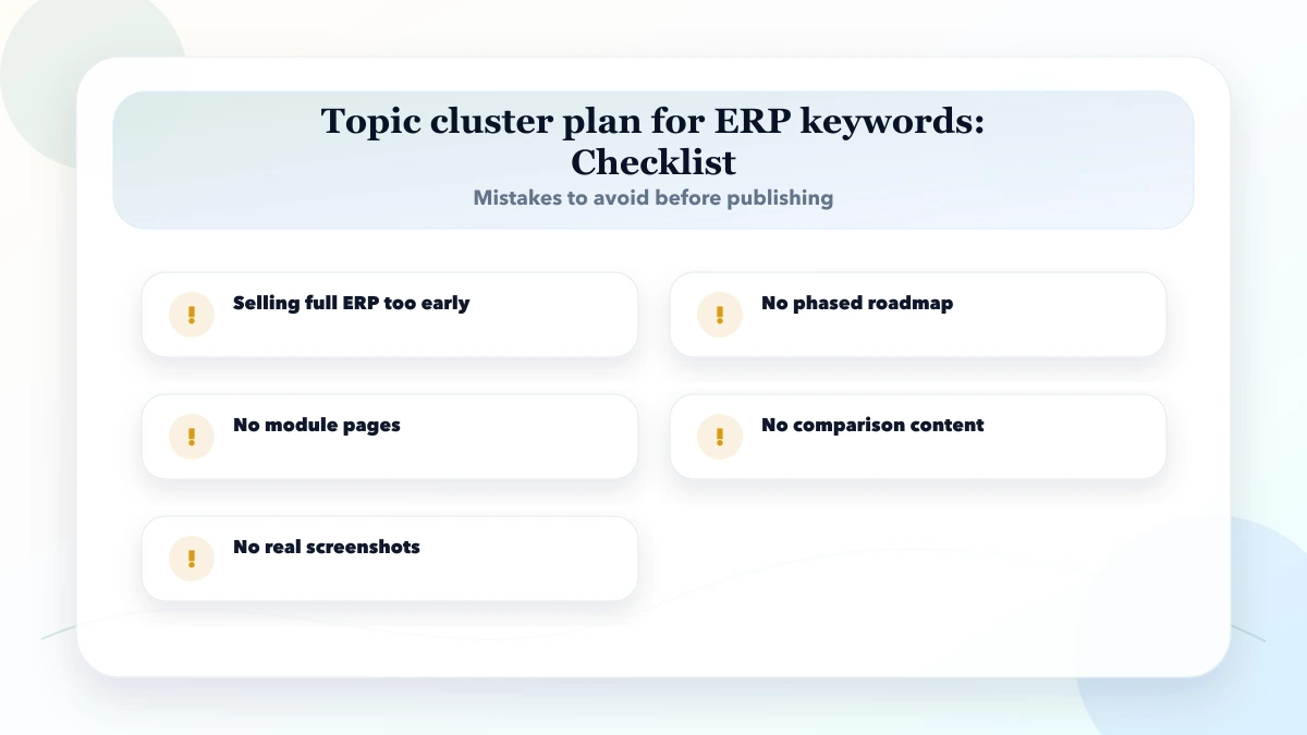 Topic cluster plan for ERP keywords checklist