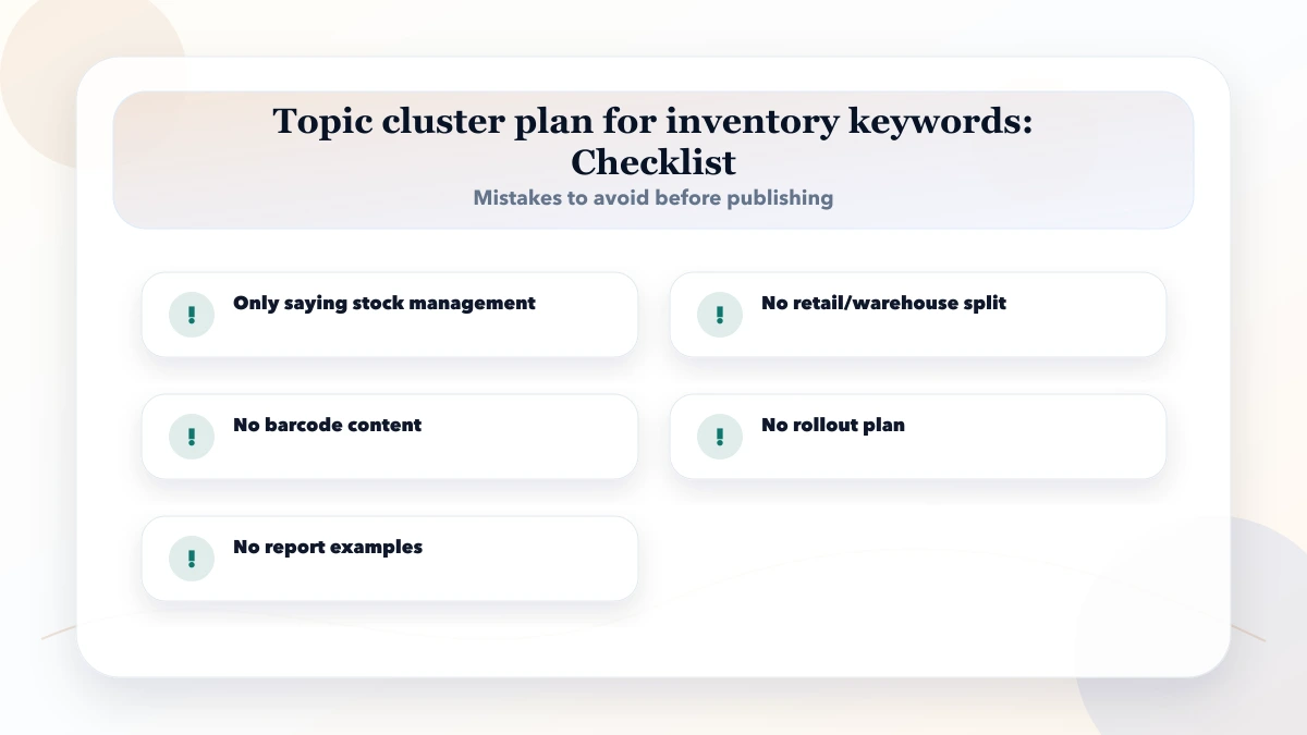 Topic cluster plan for inventory keywords checklist