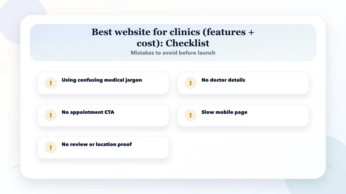 Best website for clinics (features + cost) checklist