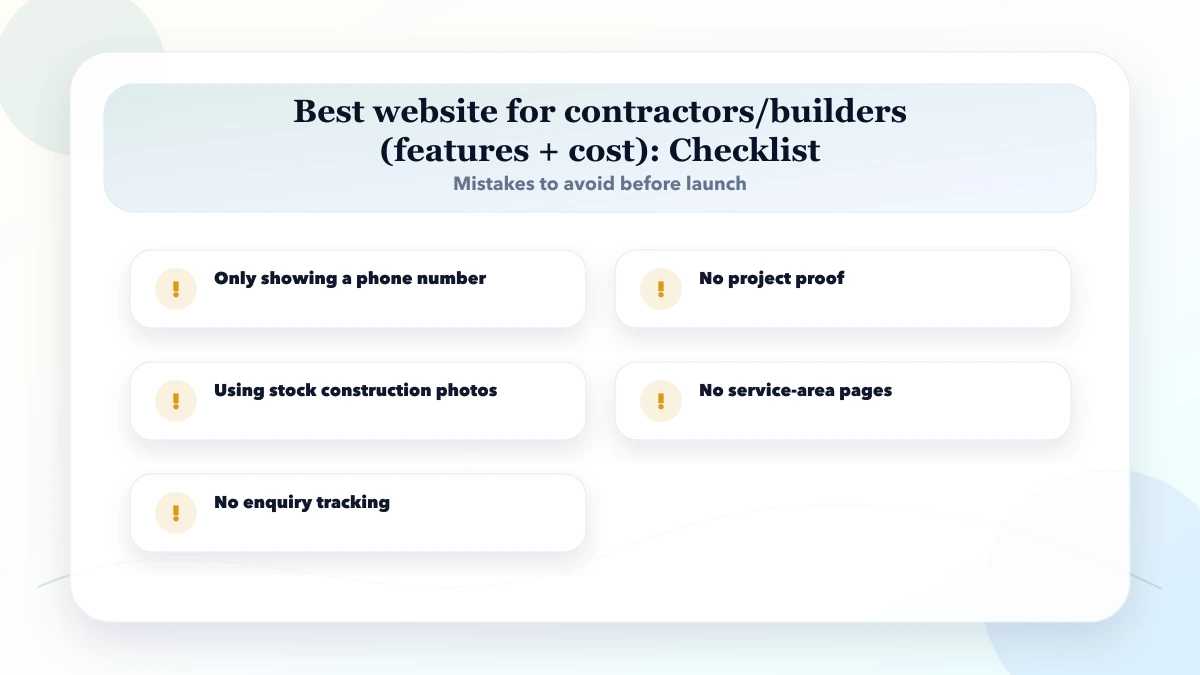 Best website for contractors/builders (features + cost) checklist