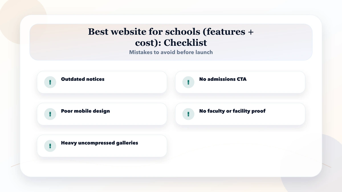Best website for schools (features + cost) checklist