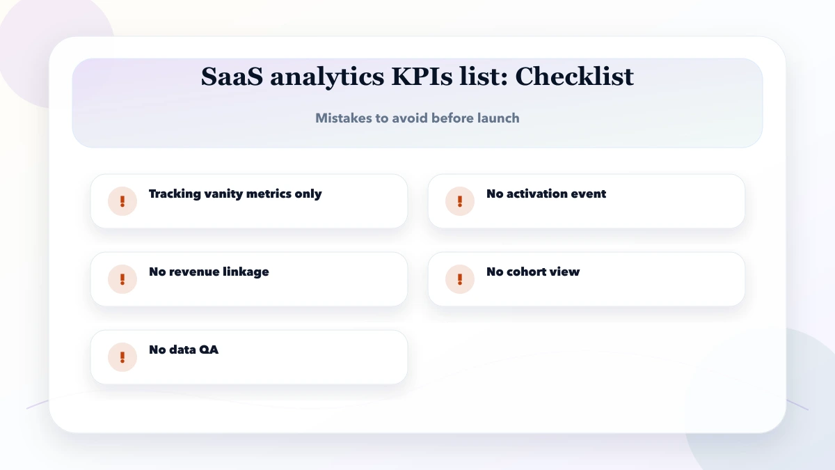 SaaS analytics KPIs list checklist