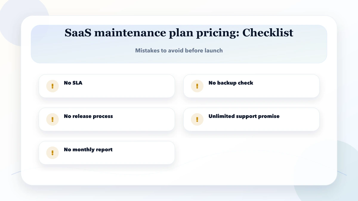 SaaS maintenance plan pricing checklist