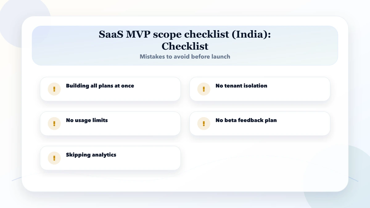SaaS MVP scope checklist (India) checklist
