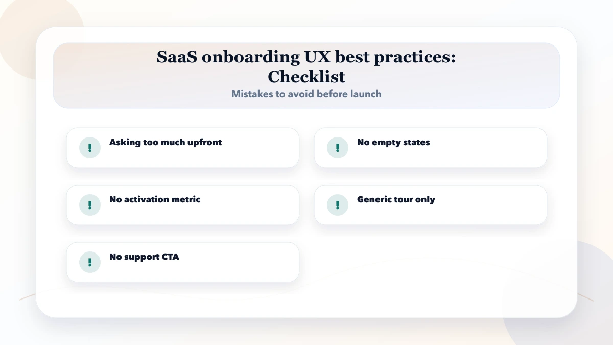 SaaS onboarding UX best practices checklist