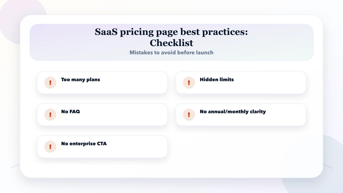 SaaS pricing page best practices checklist