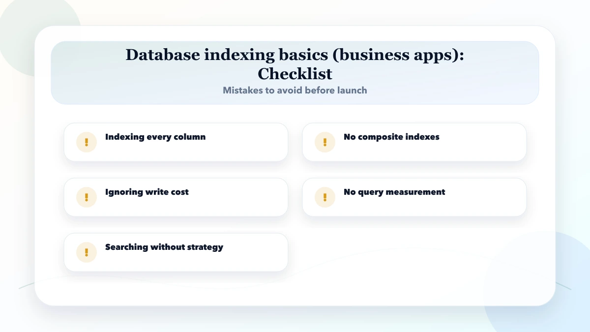 Database indexing basics (business apps) checklist