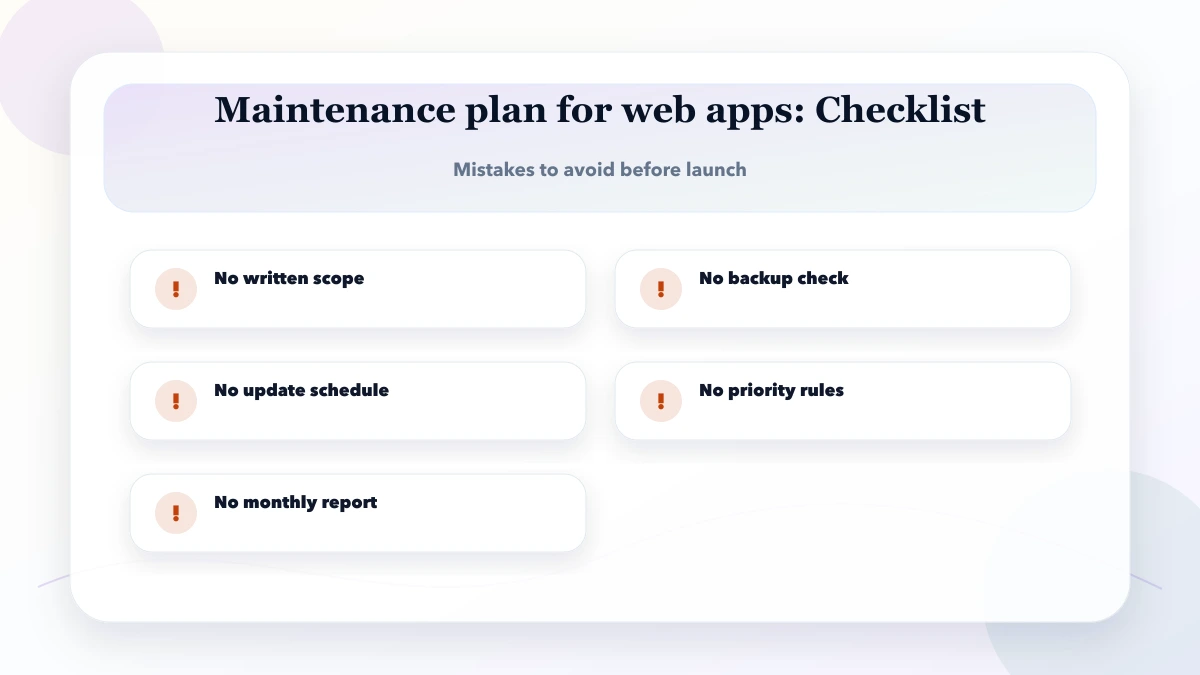 Maintenance plan for web apps checklist