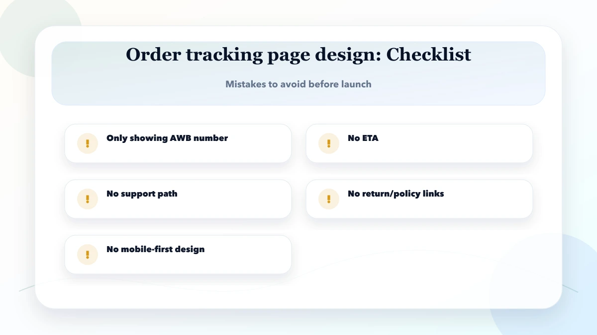Order tracking page design checklist